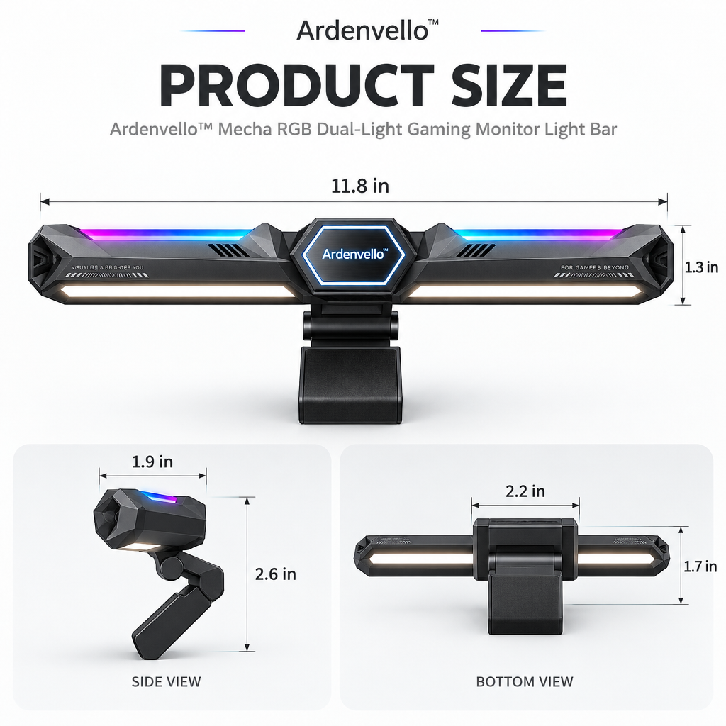 Mecha RGB Dual-Light Monitor Bar – Product Dimensions